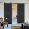 Double Sliding Door & Straight Antique Rust Track - Antwerp 3 Panel Black Primed Door