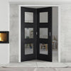 Two Folding Doors & Frame Kit - Antwerp 3 Pane Black Primed 2+0 - Clear Glass