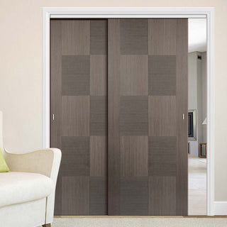 Image: Two Sliding Doors and Frame Kit - Apollo Flush Chocolate Grey Door - Prefinished