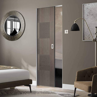 Image: Bespoke Apollo Chocolate Grey Flush Single Frameless Pocket Door - Prefinished