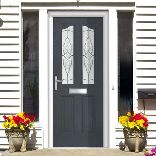 Image: Premium Composite Front Door Set - Aprilla 2 Seaton Glass - Shown in Slate Grey