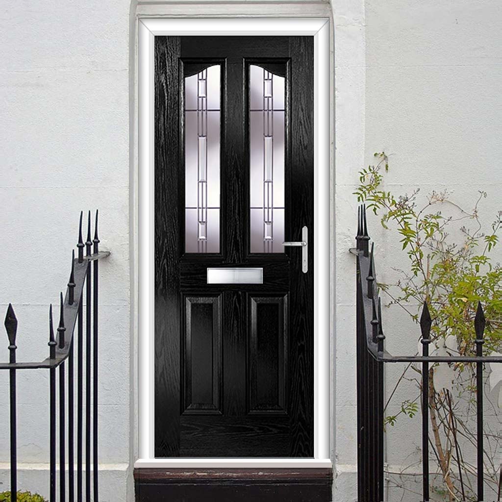 Premium Composite Front Door Set - Aprilla 2 Barite Glass - Shown in Black