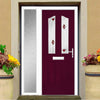 Premium Composite Front Door Set with One Side Screen - Aprilla 2 Kupang Red Glass - Shown in Purple Violet