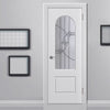 White PVC arched top door with lightly grained faces montrose fusion 3 bevel style toughened clear glass