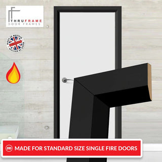 Image: Made to Size Single Interior Black Primed MDF Frame and Modern Architrave Set - For 30 Minute Fire Doors