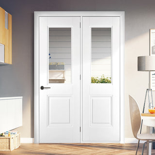 Image: Room Divider - Arnhem 1 Pane 1 Panel Clear Glass White Primed Door with Single Side