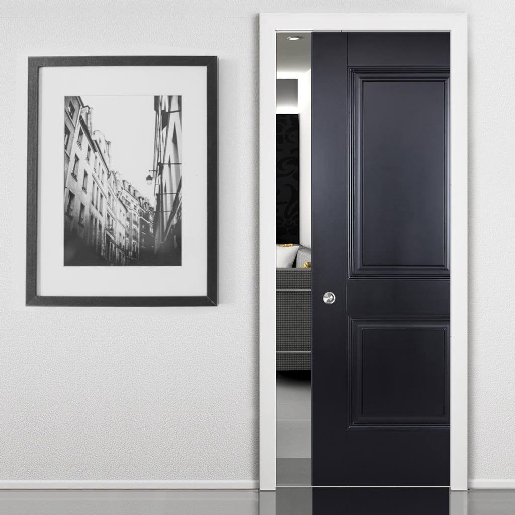 Arnhem 2 Panel Black Primed Single Evokit Pocket Door