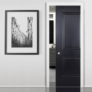 Image: Arnhem 2 Panel Black Primed Single Evokit Pocket Door