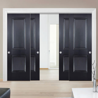 Image: Four Sliding Doors and Frame Kit - Arnhem 2 Panel Black Primed Door - Unfinished