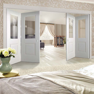 Image: Four Folding Doors & Frame Kit - Arnhem 1 Pane 1 Panel 2+2 - Clear Glass - White Primed