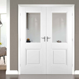 Image: Arnhem 1 Pane 1 Panel Door Pair - Clear Glass - White Primed
