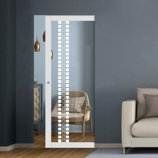 Image: Eco-Urban Artisan® Single Absolute Evokit Pocket Door - Winton 6mm Clear Glass - Obscure Printed Design - Colour & Size Options