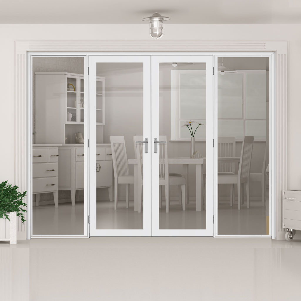 Bespoke Room Divider - Eco-Urban® Baltimore Door Pair DD6301C - Clear Glass with Full Glass Sides - Premium Primed - Colour & Size Options