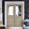 Pass-Easi Two Sliding Doors and Frame Kit - Belize Light Grey Door  - Clear Glass Frosted Lines - Prefinished