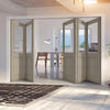 Five Folding Doors & Frame Kit - Belize Light Grey 3+2  - Clear Glass Frosted Lines - Prefinished