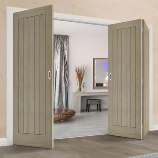 Image: Three Folding Doors & Frame Kit - Belize Light Grey 2+1 - Prefinished