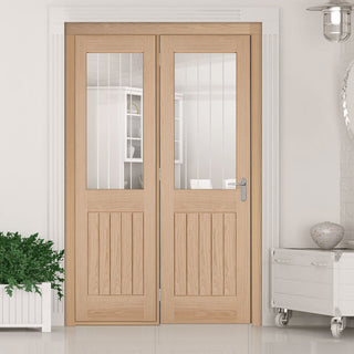 Image: ThruEasi Room Divider - Belize Oak Silkscreen Etched Glass Prefinished Door with Single Side