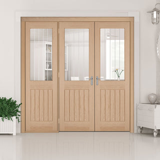 Image: Room Divider - Belize Oak Silkscreen Etched Glass Prefinished Double Doors with Single Side