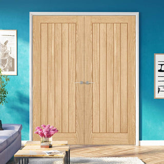 Image: Belize Oak Flush Internal Door Pair - 60 Minute Fire Rated