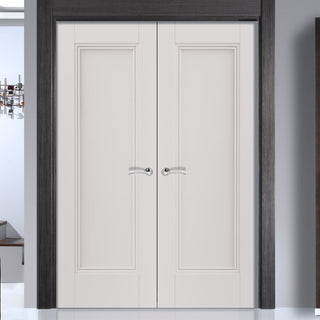 Image: J B Kind White Classic Belton Panel Primed Door Pair