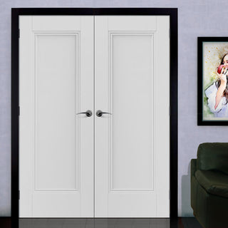 Image: J B Kind White Classic Belton Panel Primed Fire Door Pair - 1/2 Hour Fire Rated