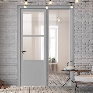 Image: Bespoke Room Divider - Eco-Urban® Berkley Door DD6309C - Clear Glass with Full Glass Side - Premium Primed - Colour & Size Options