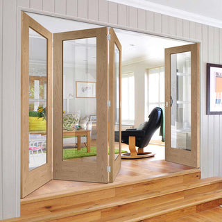 Image: Bespoke Thrufold Pattern 10 1L Shaker Oak Glazed Folding 3+1 Door