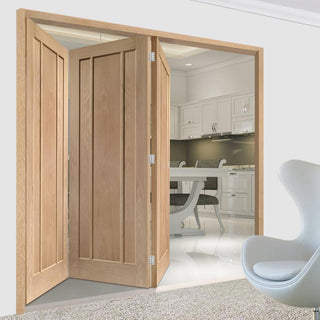 Image: Bespoke Thrufold Worcester Oak 3 Panel Folding 3+0 Door - Prefinished