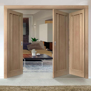 Image: Bespoke Thrufold Worcester Oak 3 Panel Folding 2+1 Door - Prefinished