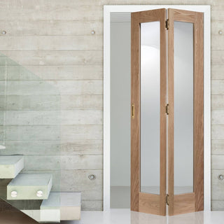 Image: Contemporary Pattern 10 Oak Bifold Door - Clear Glass