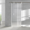 Single Glass Sliding Door - Solaris Tubular Stainless Steel Sliding Track & Bilston 8mm Clear Glass - Obscure Printed Design