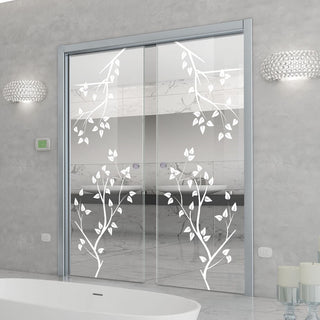 Image: Birch Tree 8mm Clear Glass - Obscure Printed Design - Double Evokit Glass Pocket Door