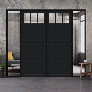 Image: Room Divider - Handmade Eco-Urban® Lagos Door Pair DD6427C - Clear Glass - Premium Primed - Colour & Size Options