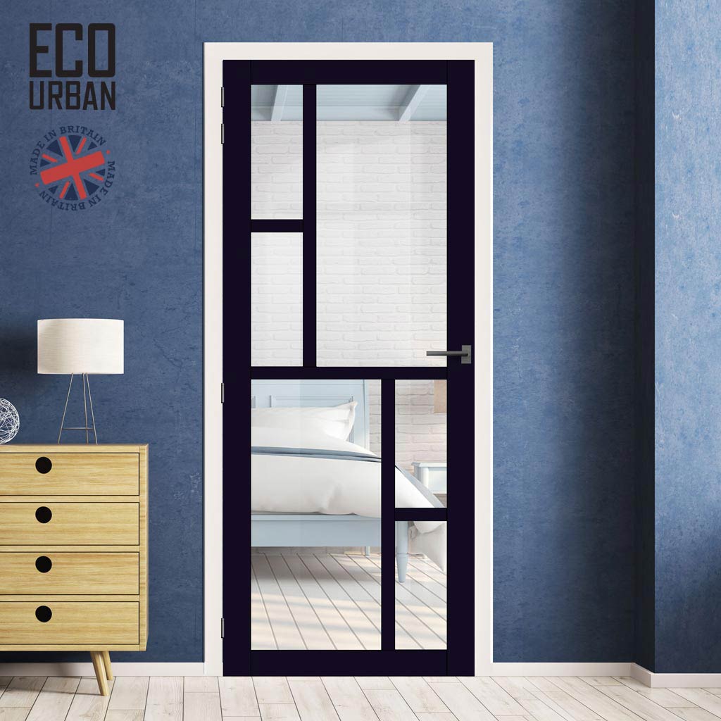 Handmade Eco-Urban Cairo 6 Pane Solid Wood Internal Door UK Made DD6419G Clear Glass - Eco-Urban® Shadow Black Premium Primed