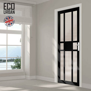 Image: Handmade Eco-Urban Tromso 8 Pane 1 Panel Solid Wood Internal Door UK Made DD6402SG Frosted Glass - Eco-Urban® Shadow Black Premium Primed