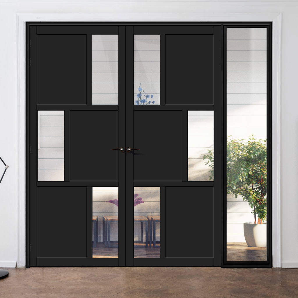 Room Divider - Handmade Eco-Urban® Tokyo Door Pair DD6423C - Clear Glass - Premium Primed - Colour & Size Options