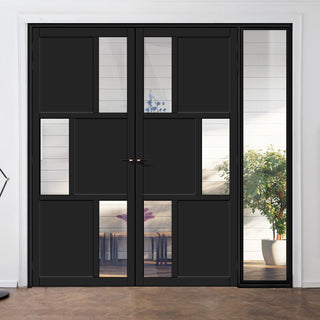 Image: Room Divider - Handmade Eco-Urban® Tokyo Door Pair DD6423C - Clear Glass - Premium Primed - Colour & Size Options