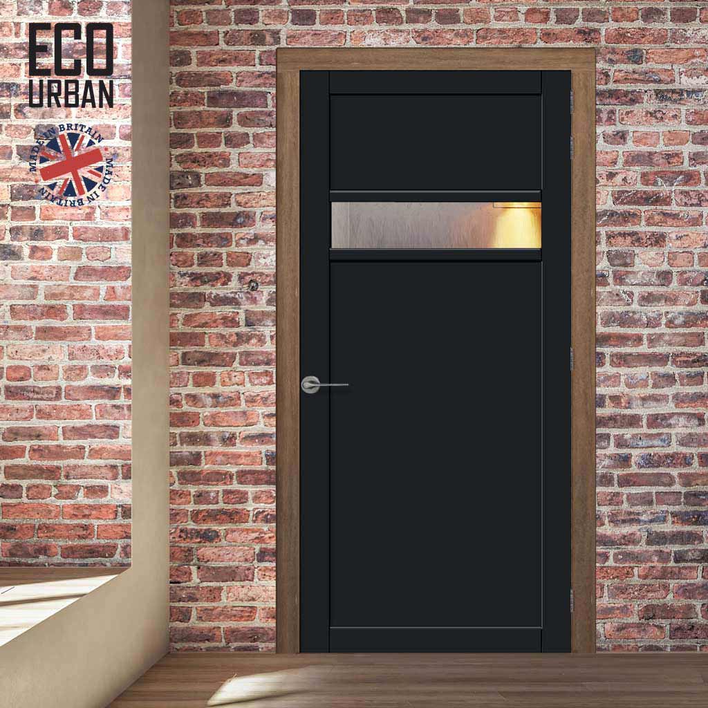 Handmade Eco-Urban Orkney 1 Pane 2 Panel Solid Wood Internal Door UK Made DD6403G Clear Glass - Eco-Urban® Shadow Black Premium Primed