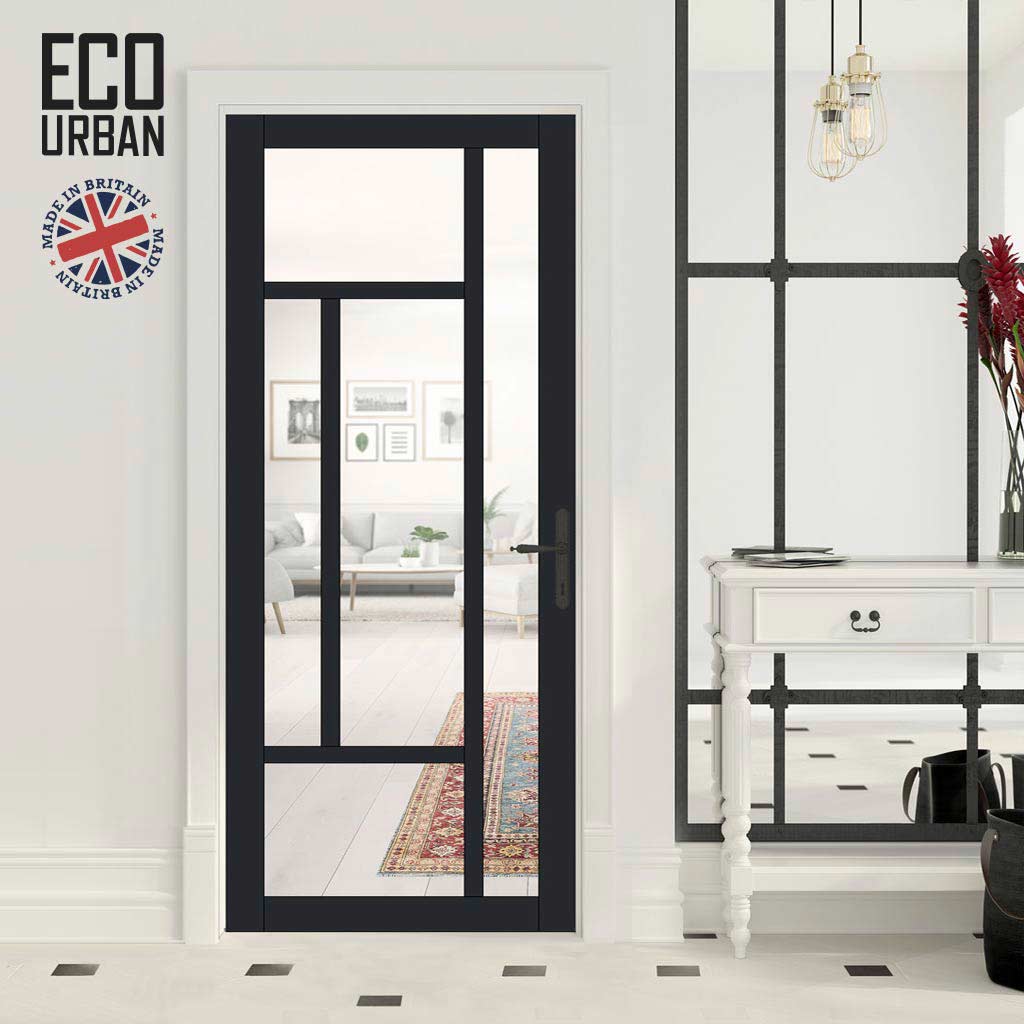 Handmade Eco-Urban Morningside 5 Pane Solid Wood Internal Door UK Made DD6437G Clear Glass - Eco-Urban® Shadow Black Premium Primed