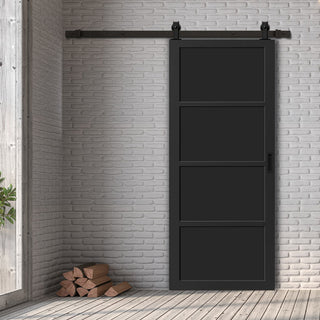 Image: Bespoke Top Mounted Sliding Track & Solid Wood Door - Eco-Urban® Brooklyn 4 Panel Door DD6307 - Premium Primed Colour Options