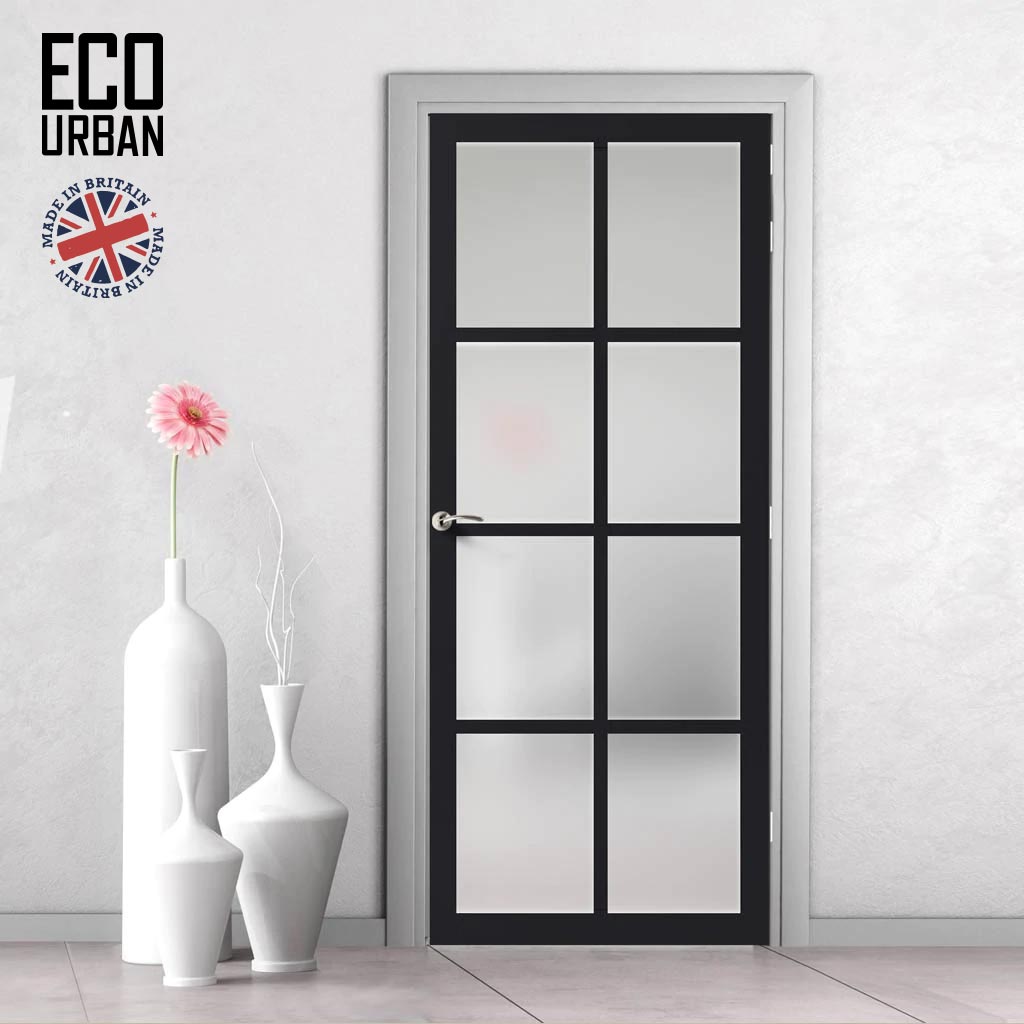 Handmade Eco-Urban Perth 8 Pane Solid Wood Internal Door UK Made DD6318SG - Frosted Glass - Eco-Urban® Shadow Black Premium Primed