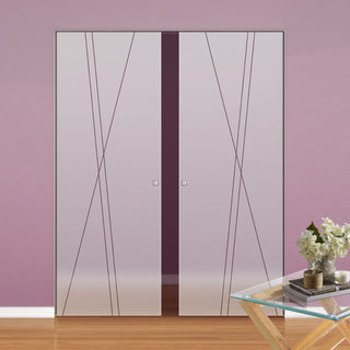 Image: Borthwick 8mm Obscure Glass - Clear Printed Design - Double Absolute Pocket Door