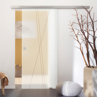 Image: Single Glass Sliding Door - Borthwick 8mm Obscure Glass - Clear Printed Design - Planeo 60 Pro Kit