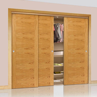 Image: Three Sliding Wardrobe Doors & Frame Kit - Ostria Flush Oak Door - Prefinished