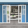 Top Mounted Black Sliding Track & Solid Wood Double Doors - Eco-Urban® Cairo 6 Pane Doors DD6419G Clear Glass - Cloud White Premium Primed