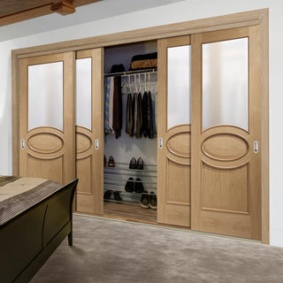 Image: Bespoke Thruslide Calabria Oak Glazed 4 Door Wardrobe and Frame Kit