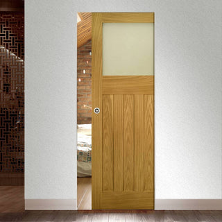 Image: Cambridge Period Oak Absolute Evokit Single Pocket Door - Frosted Glass - Unfinished