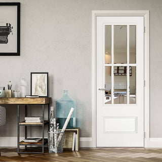 Image: Canterbury White Primed Internal Door - Clear Bevelled Glass