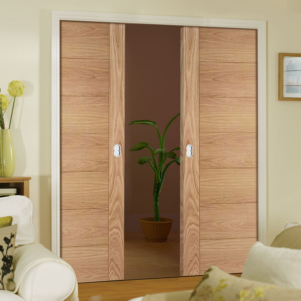 Bespoke Carini 7P Oak Flush Double Pocket Door - Prefinished