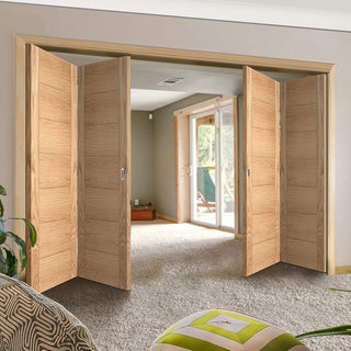Image: Four Folding Doors & Frame Kit - Carini 7 Panel Flush Oak 2+2 - Prefinished